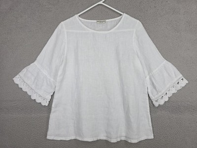 Terzo Millennio Womens Top Linen White Size S Small Made Italy Blouse Coastal
