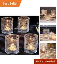 4 Clear Glass Votive Holders - Perfect for Tea Lights and Festive Occasions