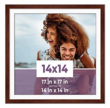 14x14 Frame Walnut With White Picture Mat For 14x14 Photo - Walnut 17x17 Frame T