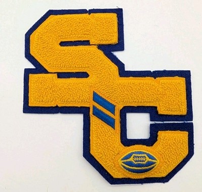 Vintage Letterman Letter Patch ''SC'' Blue & Yellow Jacket Football Chenille Felt