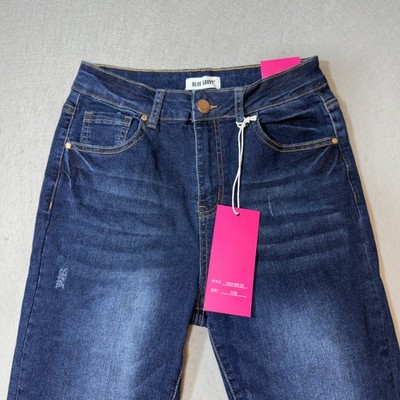 NWT Blue Savvy Women Denim Jeans Dark Wash Distressed Frayed Hem Size 11 30