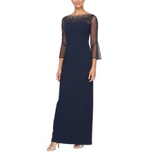NWT Alex Evenings Women's Long Shift Dress with Illusion Neckline Size 8