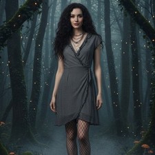 Nine West Black White Faux Wrap Sheer Mesh Vintage Whimsigoth Dress Small