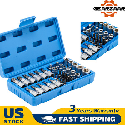 34Pcs Drive Male Female Torx Star Bit Socket E-socket Set Handheld Tool Case USA