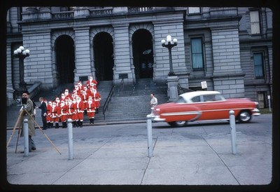 SL20  Slide 1961  Santa Clause group Pose  Colorado Capitol chevy Bel Air 030a