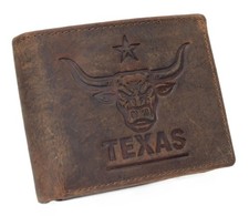RFID Vintage Leather Men's Western Cowboy Bifold Leather Wallet Texas Longhorn