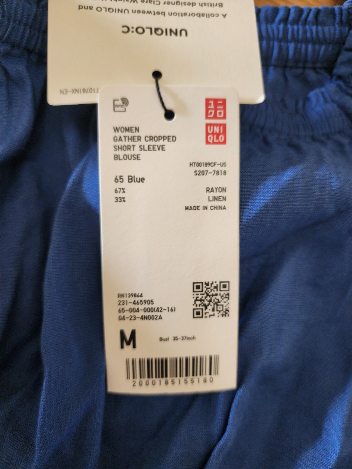NEW UNIQLO X Clare Waight Keller Linen Cotton Peasant  Blouse Cropped Top M Blue thumbnail 6