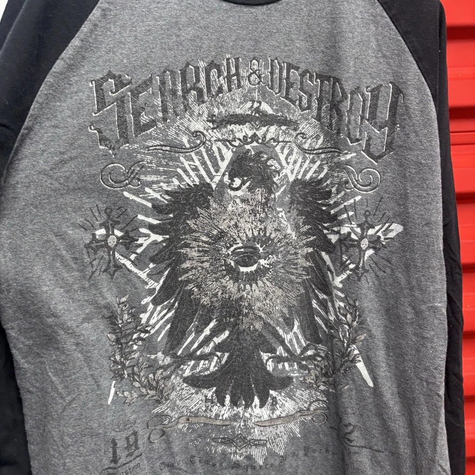 Vintage Marc Ecko Men Size S Baggy Long Sleeve Skull Henley Gray Affliction Y2K - Image 3 of 4