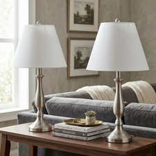 Brushed Steel Table Lamps - Set of 2 Traditional Accent Lights with LED Bulbs...