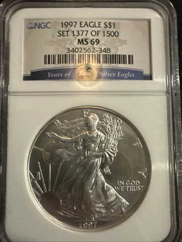 1997 American Silver Eagle Dollar NGC MS69 Special Label 1377 Of 1500