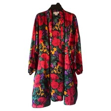 Victorias Secret Robe Medium Vintage Gold Label Black Red Floral Short Read