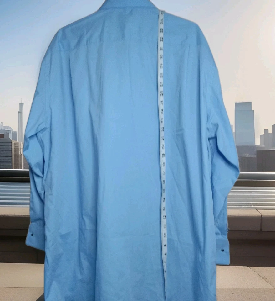 Camisa de vestir italiana azul cielo para hombre Husky a medida talla 18-58" pecho 35" L puño francés Foto 3 de 4