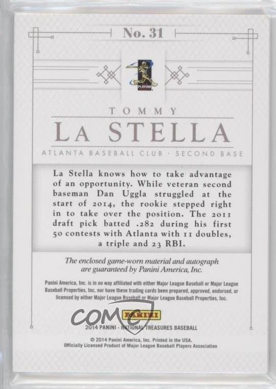 2014 National Treasures Rookie Silhouette Gold /25 Tommy La Stella #31 Auto RC - Image 2 of 2
