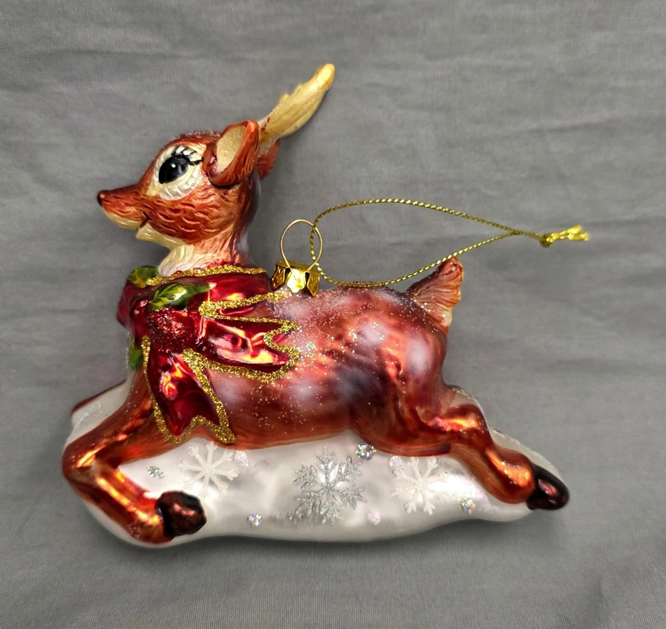 Robert Stanley Vidrio Soplado Adorno de Navidad Reno Saltando Brillo SIN ETIQUETA Foto 4 de 4