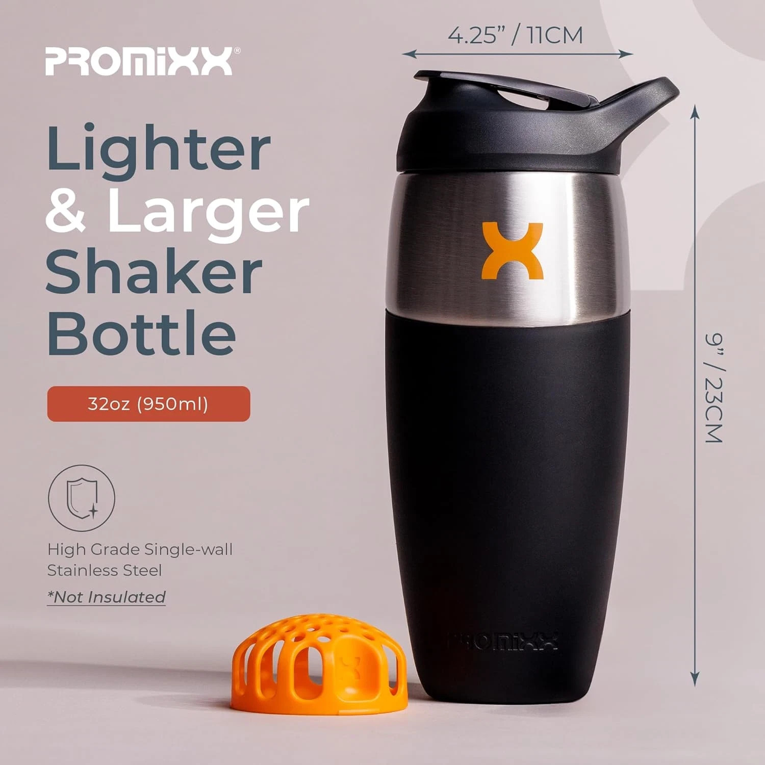 32Oz Protein Shaker Bottle - Leak-Proof & Bpa-Free Stainless Steel Shaker Cup wi