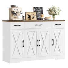 140 cm Credenza Cucina, Mobile Cucina con 3 Cassetti e 4 Armadi, Buffet Mobile