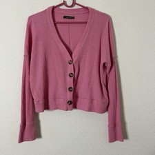 Abercrombie Fitch Cropped Drop Shoulder Button Pink Cardigan Women s Medium