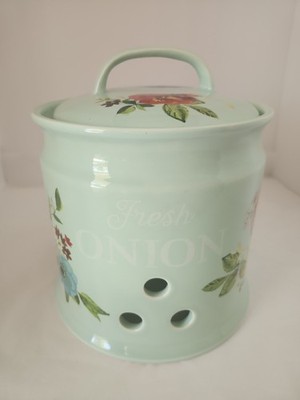 Pioneer Woman 9''T Melody Onion Keeper Light Green Original Label Retired Floral