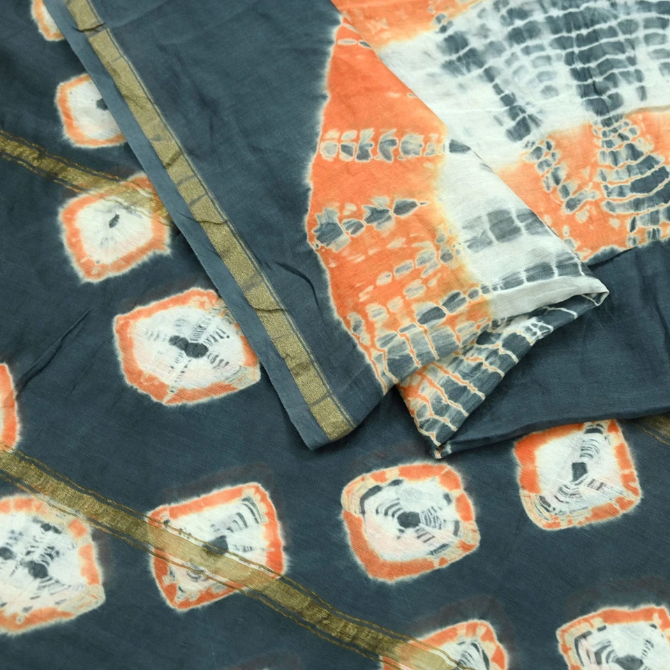 Estola larga Dupatta gris india vintage impresión tie-dye pura seda Chanderi Foto 3 de 4