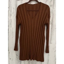 Grade & Gather Womens Brown Ribbed Sweater Tunic Size Small Side Slits Stretchy