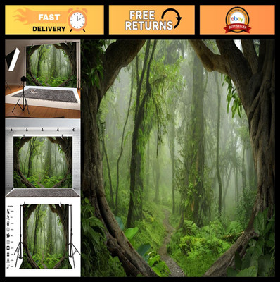7x5ft Forest Backdrop - Tropical Jungle Rainforest Photography Prop, Deep Green