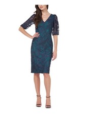 JS COLLECTION Womens Elbow Sleeve Knee Length Wear To Work Sheath Dress