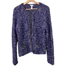 Chico's Tweed Boucle Fringe Wool Blend Purple Blazer Cardigan Jacket Chico's 2