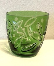 Vntg Bohemian Green Cut to Clear Crystal Glass/Barware-Wheat Pattern~X One Only