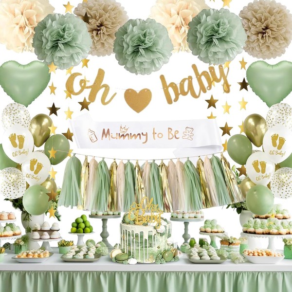 Babyparty Deko GrüNe Gold Neutral Gender Reveal Luftballons Girlande Deko-image