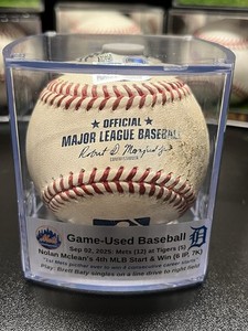 Nolan McLean Milestone 4th Straight Career Win Game Used + Brett Baty Base Hit