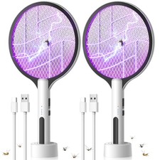 2PACK Fly Swatter 4500V Bug Zapper Racket, 2 in 1 Handheld Fly Zapper Purpl...