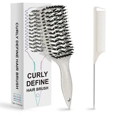 Boar Bristle Hair Brush, Curl Defining Brush, Curly Hair Brush, Vented Detangler