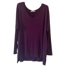 A.gain Purple Long Sleeve V-Neck Tunic Top Oversized High Low Hem Made in USA 2X