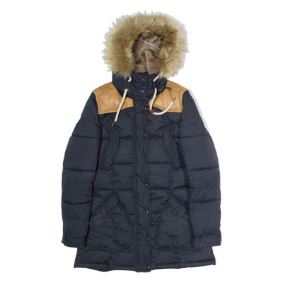 SCHOTT Damen Puffer Mantel blau Kapuze Colourblock S