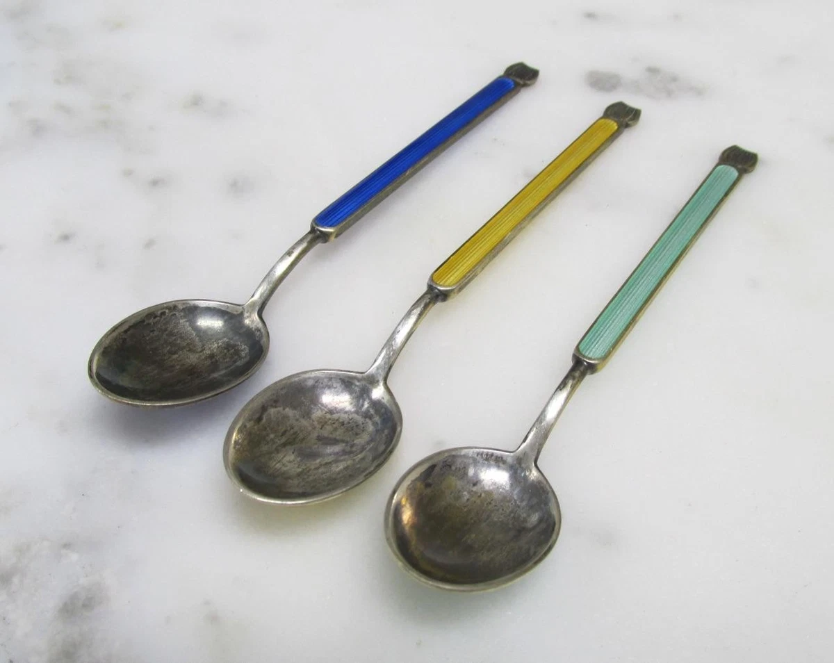 Set of 3 Denmark Enameled Sterling Silver Souvenir Spoons ~ 29.7grams ~ 4-E366