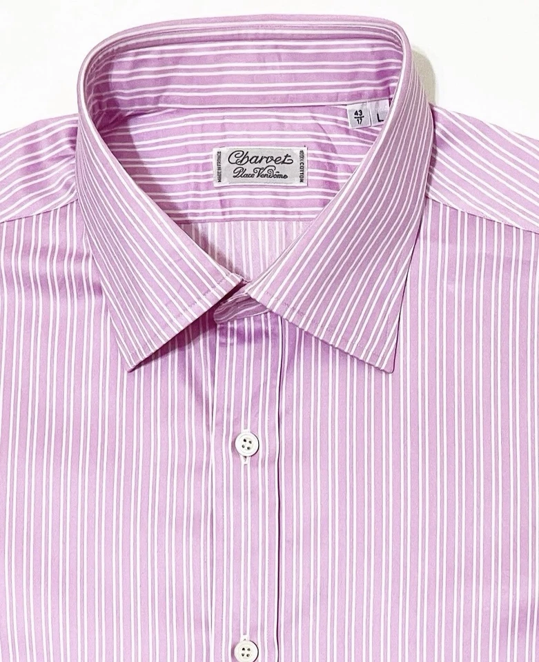 Charvet мужчин французский манжеты рубашка в полоску редкая 17 X 43 розовый белый новом  - Изображение 3 из 3