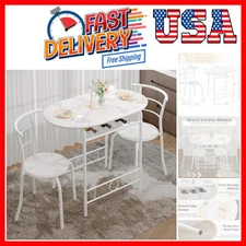 Elegant 3-Piece Dining Table Set - Faux Marbled Oval Top for Small Spaces