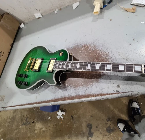 Custom LP Green Quilted Maple Top Electric Guitar Mahogany Body Gold Hardware