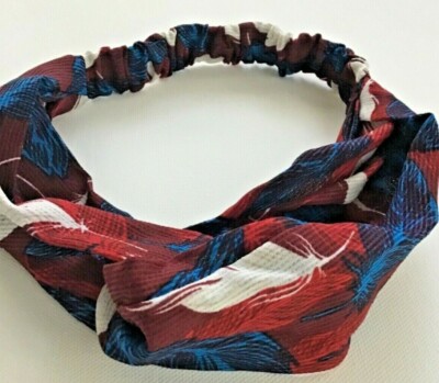 Blue Red Feather Boho Festival Hippie Twisted Headband Turban Headwear Hair Band