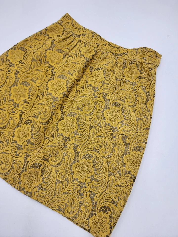 Tibi New York Mustard Yellow Paisley Floral Lace Mini Skirt Women's Size 6 - Imagem 3 de 4