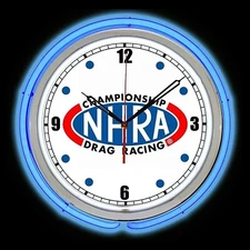 15" NHRA Championship Drag Racing Blue Double Neon Clock Man Cave Garage Shop