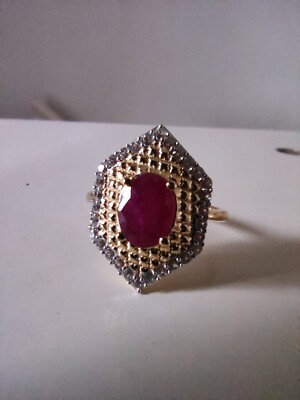 AAA Thai Rubin & AAA klarer Saphir 925 Sterling Silber ''Sechseckschild'' Ring.