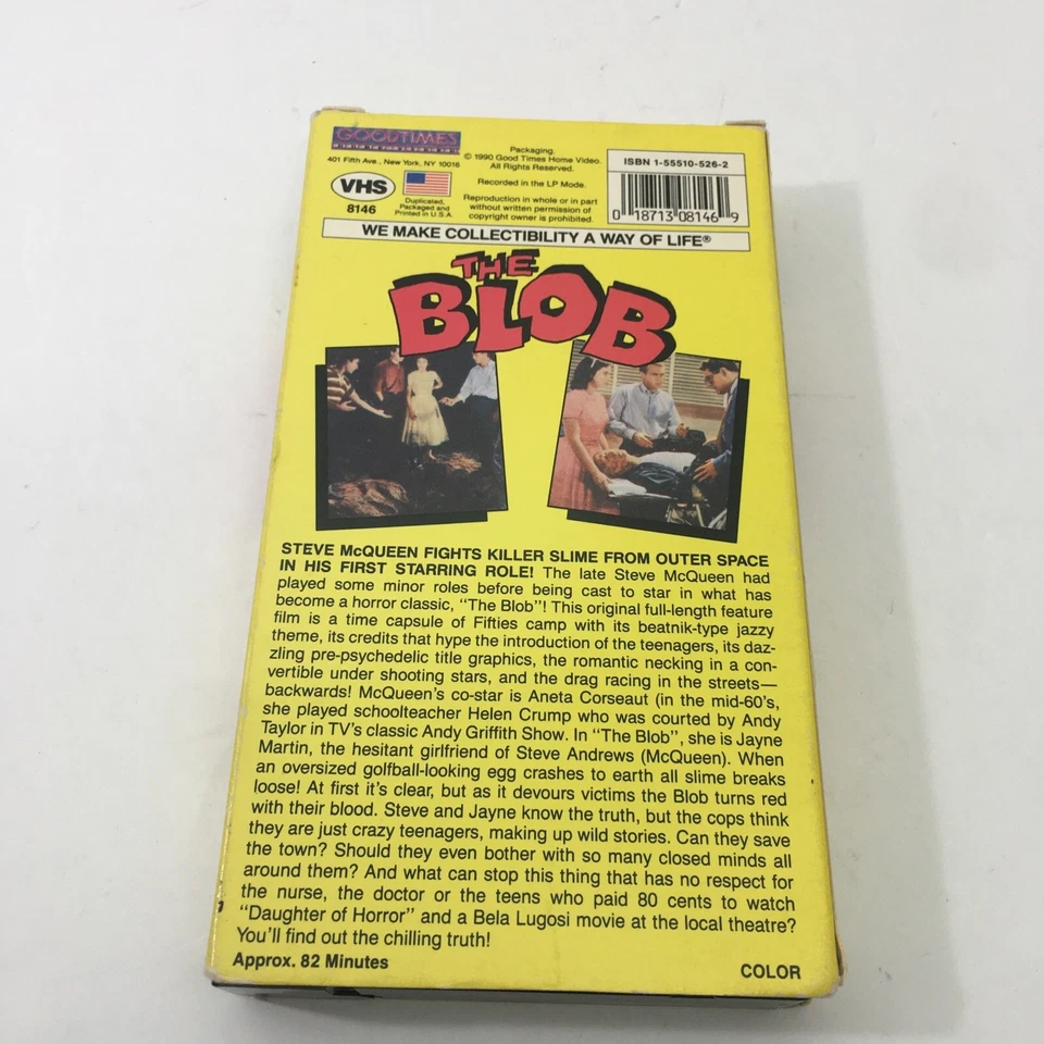 The Blob (1958) VHS, 1990 Good Times Home Video, CULT CLASSIC HORROR SCIFI - Image 2 of 4