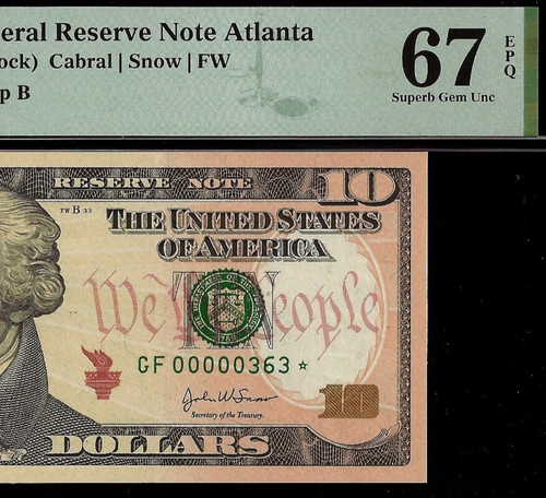 2004A $10 Federal Reserve Note Atlanta PMG 67EPQ 3rd finst low serial Fr 2039-F*