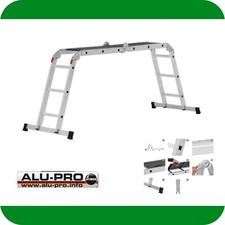 ALU-PRO Vielzweckleiter 4104312 - 4x3 Sprossen Steh- Anlegeleiter & Arbeitsbühne