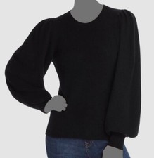  189 Aqua Womens Black Crew-Neck Long Puff-Sleeve Cashmere Sweater Sweatshirt XS