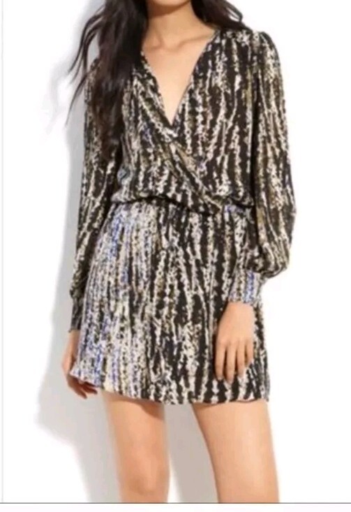 knee length dresses for ladies PARKER Blue Multicolor Printed Long Sleeve Silk Mini Dress main image 0