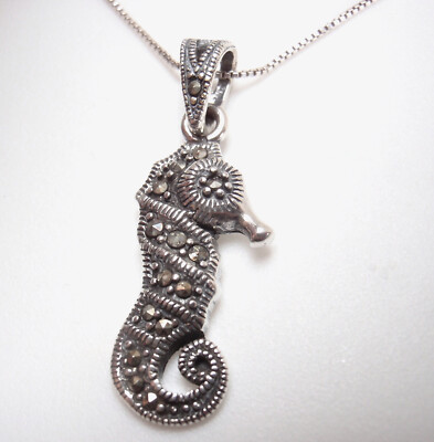 Marcasite Seahorse Pendant 925 Sterling Silver ocean beach sand reef swim