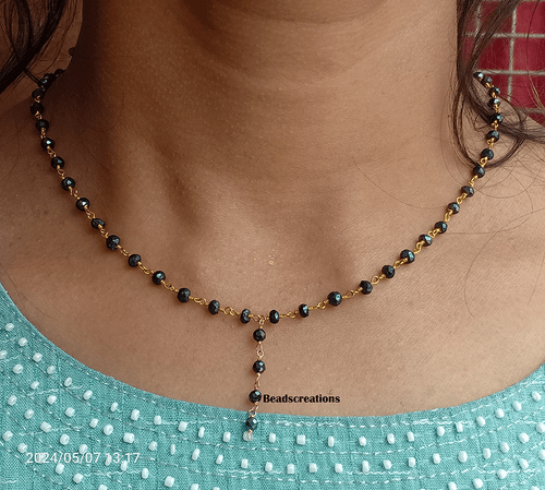 Black Spinel Beads Rosary Beads Gold Chain 3mm Necklace Gift for Her - Bild 1 von 6
