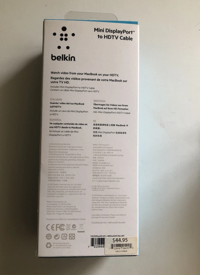 Belkin Connect Mini DisplayPort to HDTV Cable - 2 Meters - White - Image 2 of 3
